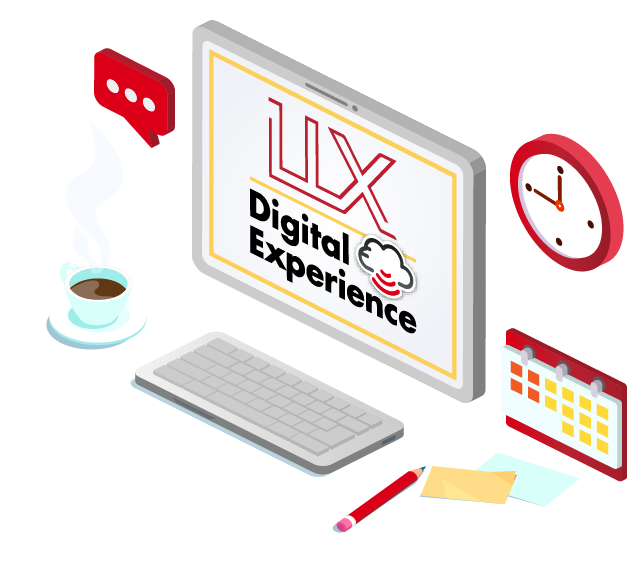LLX Digital Experience logo on a desktop computer